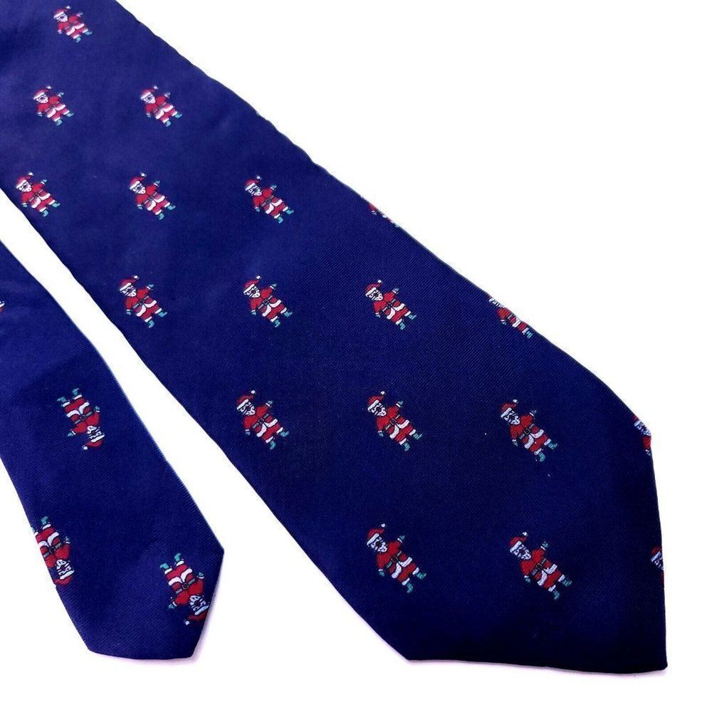 Lord &‎ Taylor Silk Tie Blue Woven Santa Christmas Short